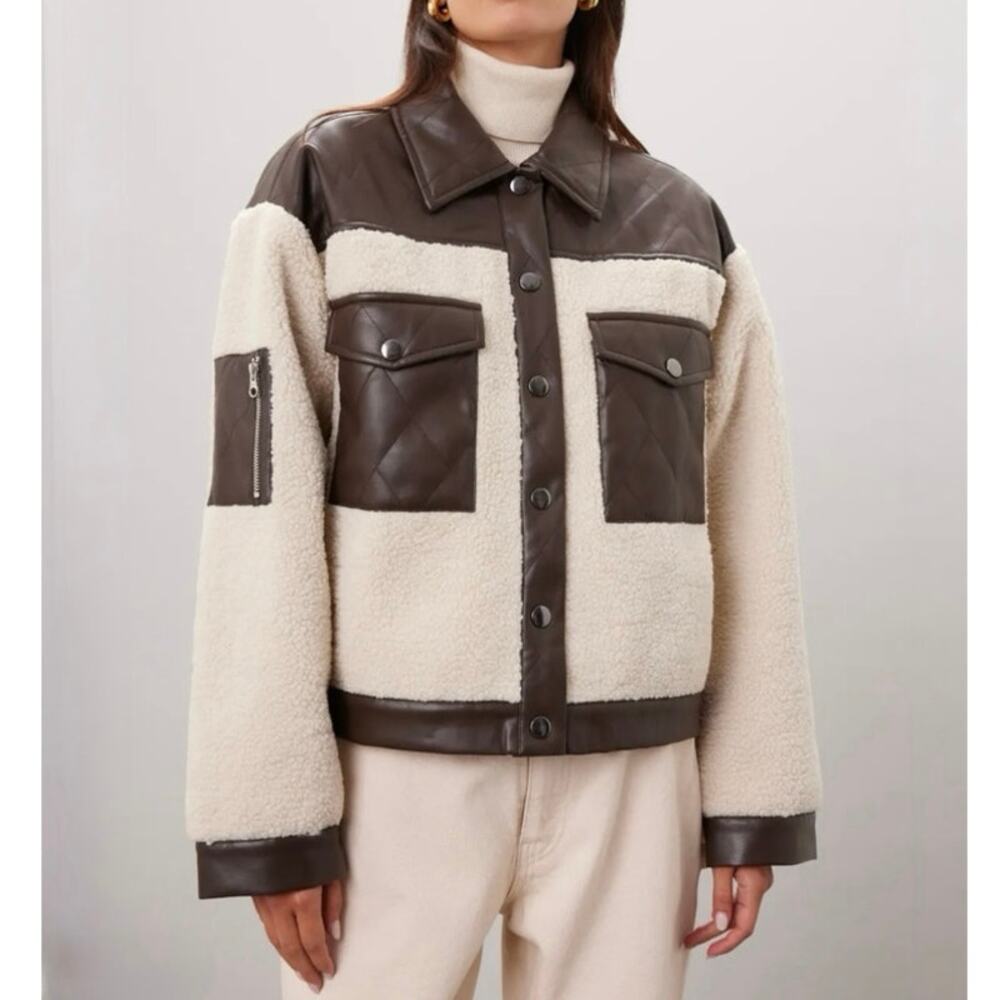 Peter Som Quilted Leather Sherpa Jacket Medium